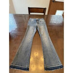 Ashley Mason Rhinestone Jeans Mid-Rise Bootcut Women’s Size 3/26 Wide Leg